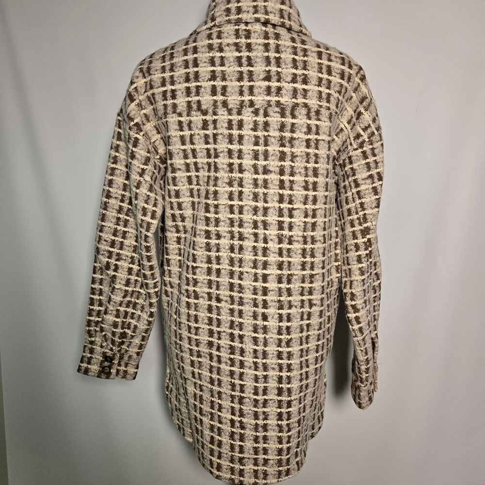 Hem & Thread Checkered Tweed Shacket Brown Jacket Small Plaid Button Front NWT - Picture 3 of 7